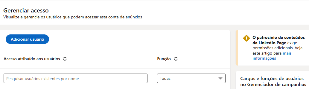 adicionar novo usuario conta linkedin ads