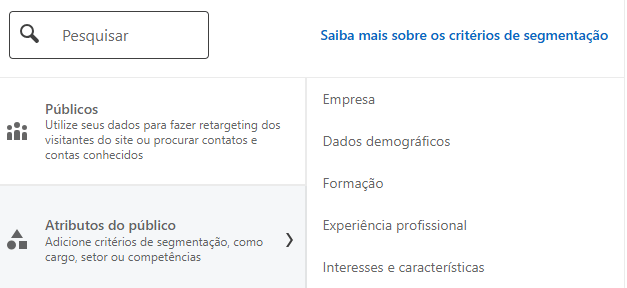 Critérios de segmentação do LinkedIn Ads