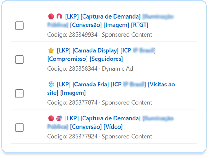 Exemplo de nomenclatura de campanhas no LinkedIn Ads para ABM