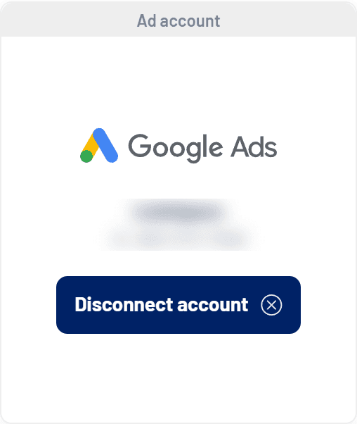 Connected Google Ads card (details hidden)
