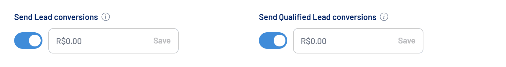Lead and Qualified Lead conversion toggles with the default value