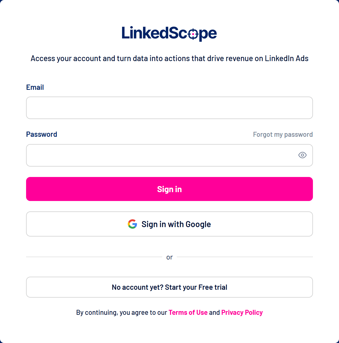 LinkedScope sign-in screen