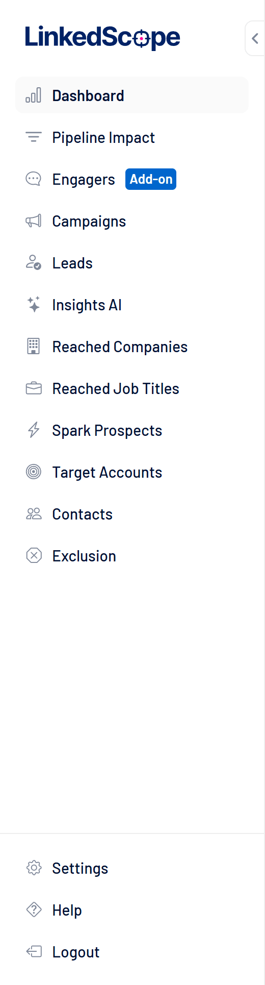 LinkedScope side menu with every module