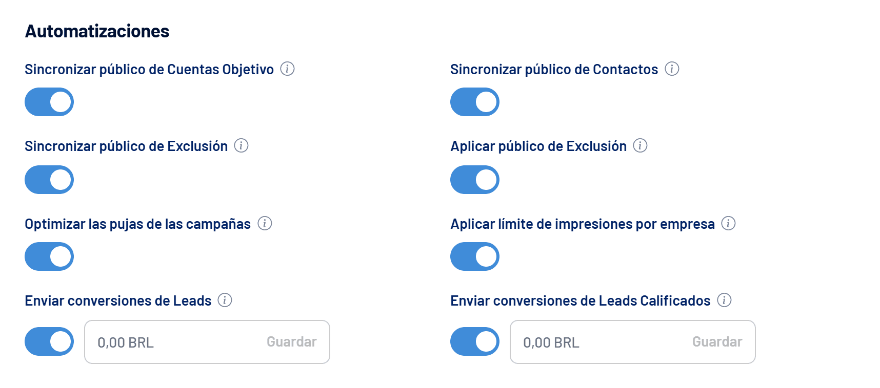 Sección Automatizaciones en Ajustes > Cuenta
