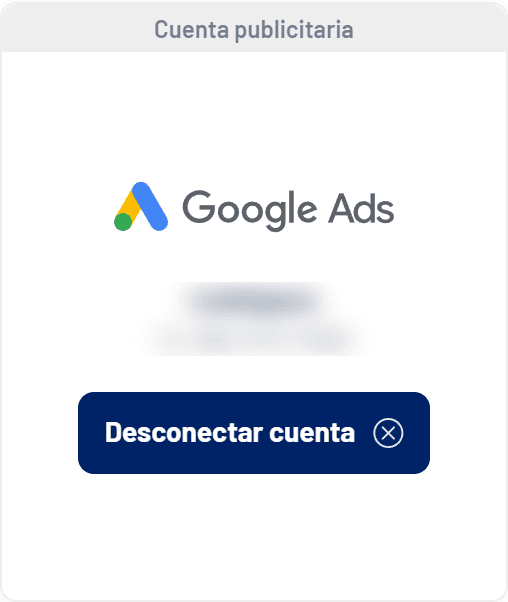 Tarjeta de Google Ads conectada (datos ocultos)