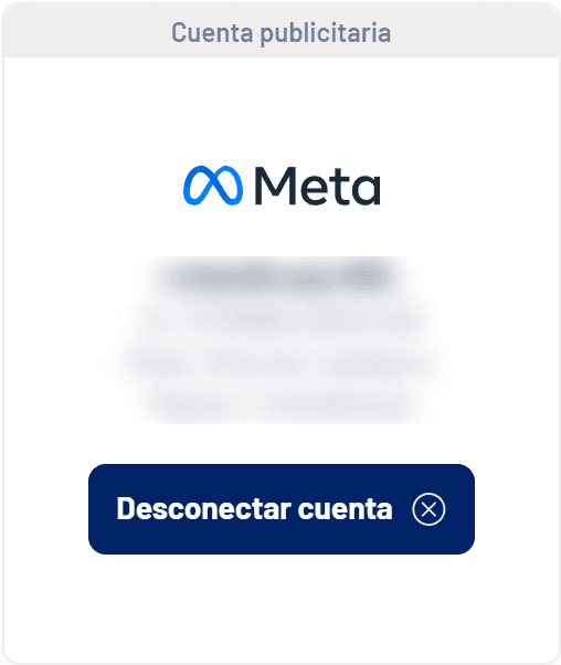 Tarjeta de Meta conectada con cuenta, Pixel y Página (datos ocultos)