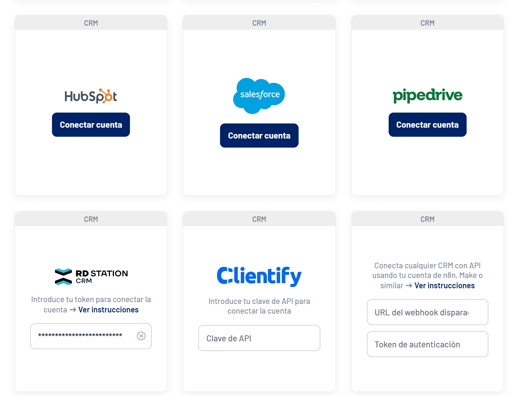 Tarjetas de CRM en la pestaña Integraciones de LinkedScope