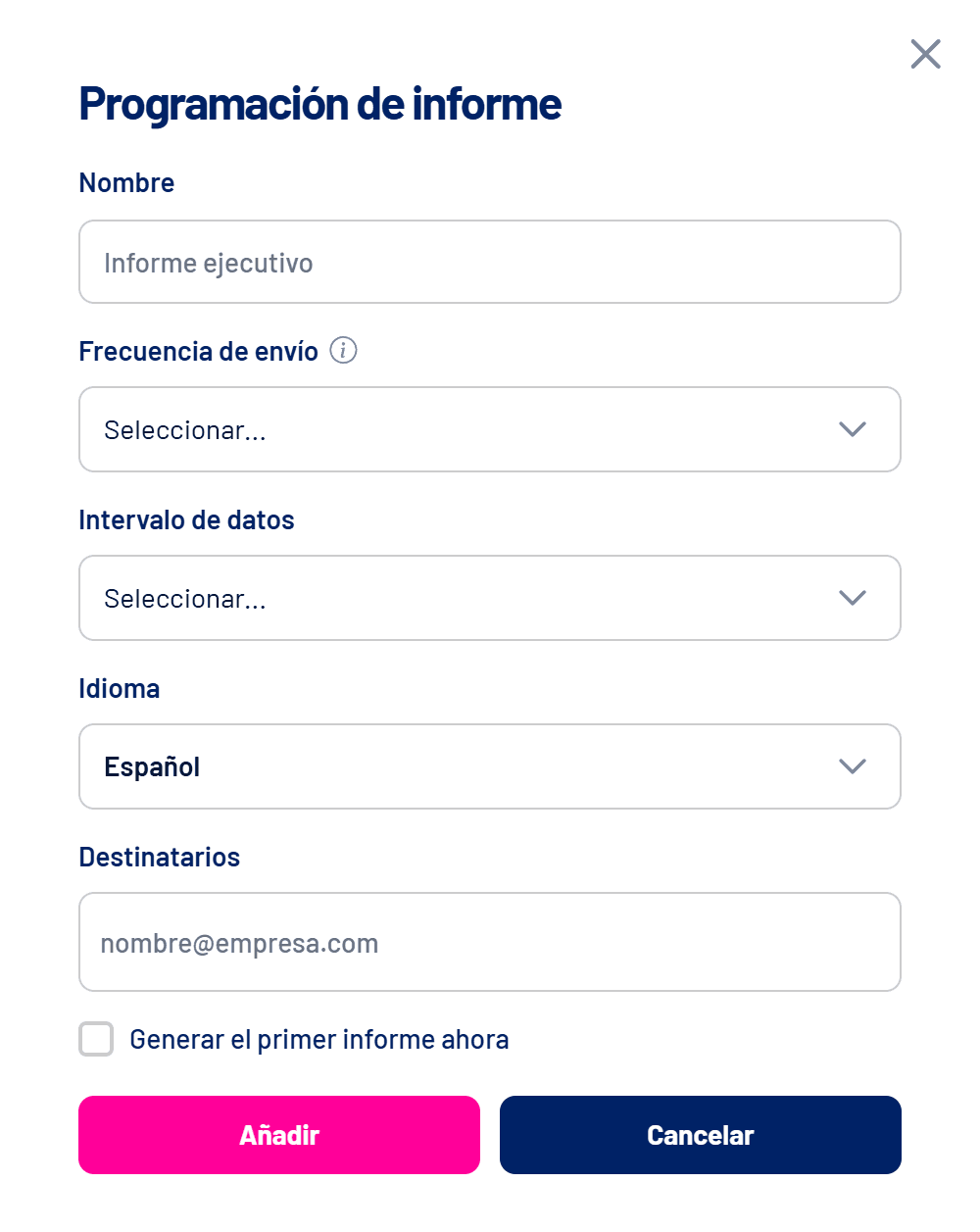 Ventana de programación de informe