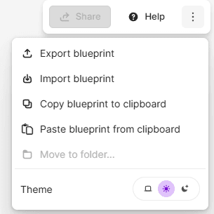 Menu do cenário no Make com a opção Import blueprint