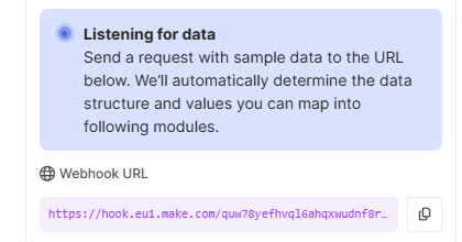 Endereço Webhook URL do módulo de webhook no Make