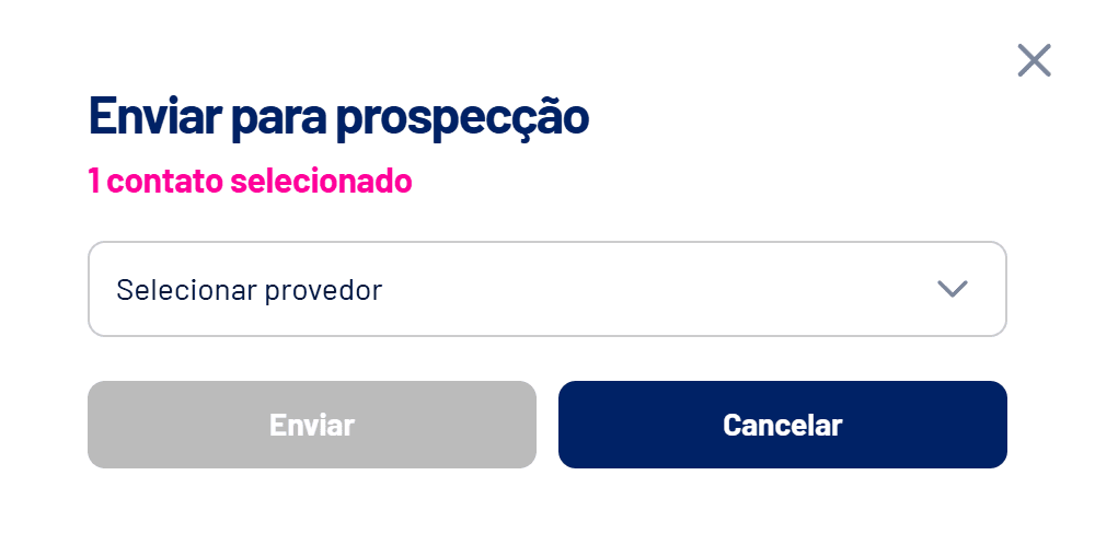 Janela Enviar para prospecção com a escolha do provedor