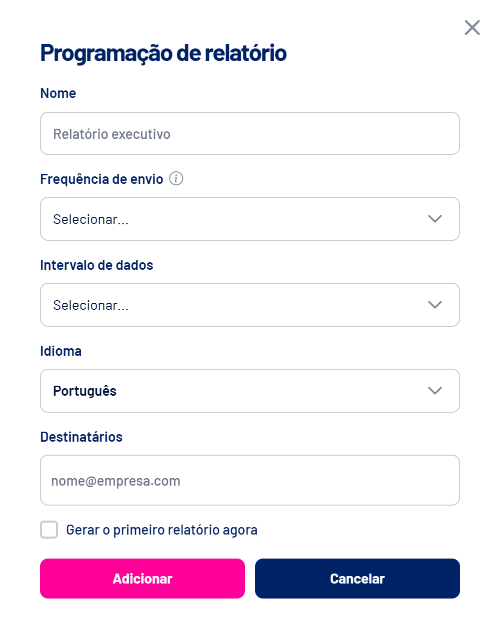 Janela Programação de relatório
